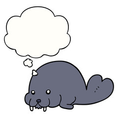 cute cartoon walrus and thought bubble