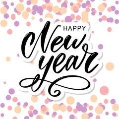 Happy 2020 New Year. Holiday Vector Illustration With Lettering Composition And Burst. Vintage festive label