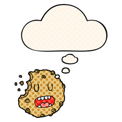cartoon cookie and thought bubble in comic book style