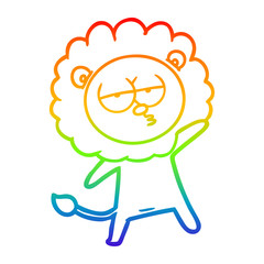 rainbow gradient line drawing cartoon tired lion