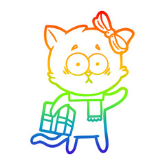 rainbow gradient line drawing cartoon cat