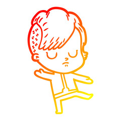 warm gradient line drawing cartoon woman