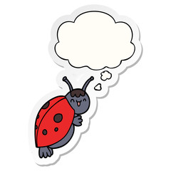 cute cartoon ladybug and thought bubble as a printed sticker