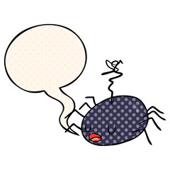 cartoon halloween spider and speech bubble in comic book style