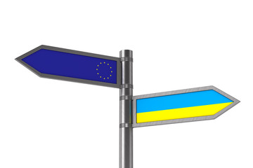 flag EU and ukraine on white background. Isolated 3D illustration.