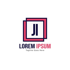 Initial JI logo template with modern frame. Minimalist JI letter logo vector illustration