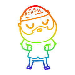 rainbow gradient line drawing cartoon man with beard