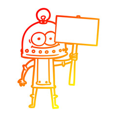 warm gradient line drawing happy carton robot with light bulb