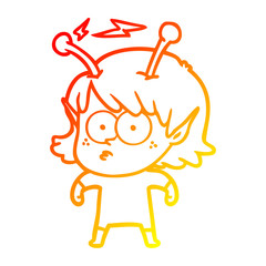 warm gradient line drawing cartoon alien girl