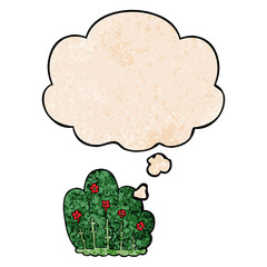 cartoon hedge and thought bubble in grunge texture pattern style