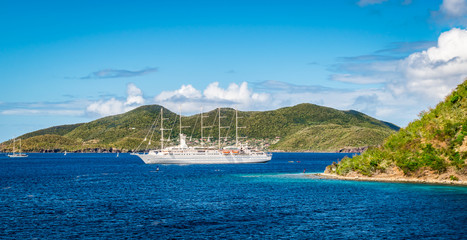 Luxury sailing cruise ship, Guadeloupe, Caribbean Islands.