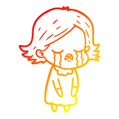 warm gradient line drawing cartoon girl crying