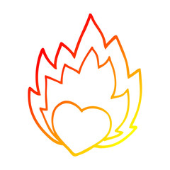 warm gradient line drawing cartoon flaming heart