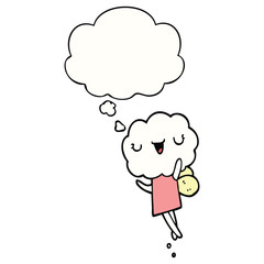 cute cartoon cloud head creature and thought bubble