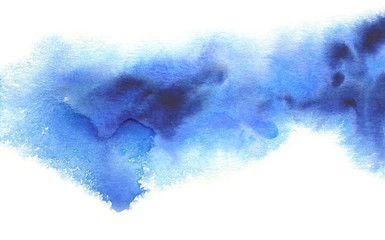 Abstract watercolor and acrylic blot painting. Blue Color design element. Texture paper. Isolated on white background.