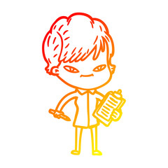 warm gradient line drawing cartoon happy woman