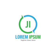 Initial JI logo template with modern frame. Minimalist JI letter logo vector illustration