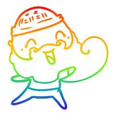 rainbow gradient line drawing happy man with beard and winter hat