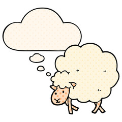 cartoon sheep and thought bubble in comic book style