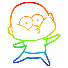 rainbow gradient line drawing cartoon bald man staring