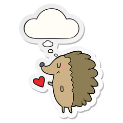 cute cartoon hedgehog and thought bubble as a printed sticker