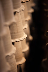 Traditional Thai-Mon pottery upside down in sunlight for natural drying.