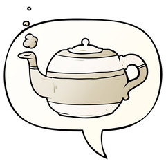 cartoon tea pot and speech bubble in smooth gradient style
