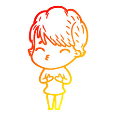 warm gradient line drawing cartoon woman thinking