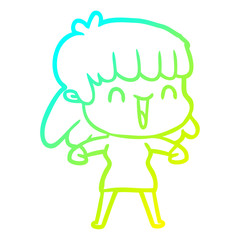 cold gradient line drawing cartoon woman
