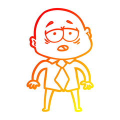 warm gradient line drawing cartoon tired bald man in shirt and tie