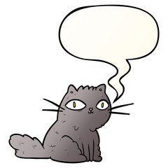 cartoon cat looking right at you and speech bubble in smooth gradient style