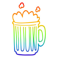 rainbow gradient line drawing cartoon tankard of beer