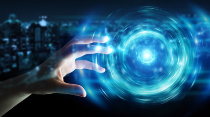 Businessman creating new futuristic energy power source 3D rendering