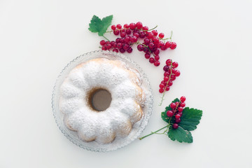 Homemade Cake with Redcurrant in a Plate isolated on a White Background