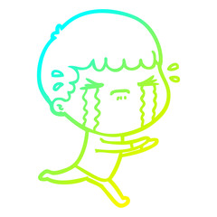 cold gradient line drawing cartoon man crying