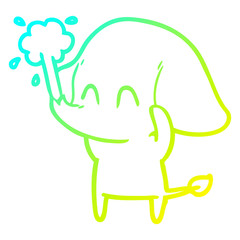 cold gradient line drawing cute cartoon elephant spouting water