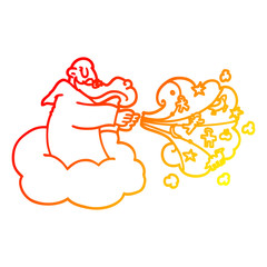warm gradient line drawing cartoon god on cloud
