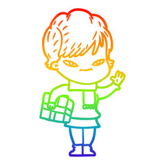 rainbow gradient line drawing cartoon happy woman