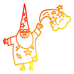 warm gradient line drawing cartoon wizard casting spell