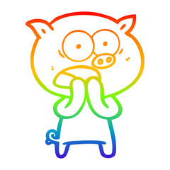 rainbow gradient line drawing cartoon pig shouting