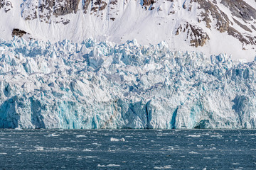 Blue glacier in Kongsfjorden fjord in Svalbard
