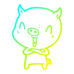 cold gradient line drawing happy cartoon pig