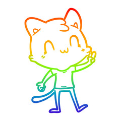 rainbow gradient line drawing cartoon happy cat giving peace sign