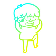 cold gradient line drawing worried cartoon boy