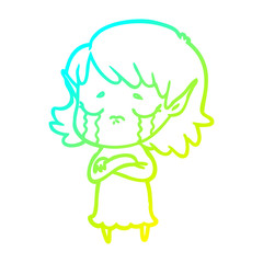 cold gradient line drawing cartoon crying elf girl