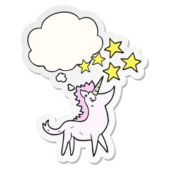 cartoon unicorn and thought bubble as a printed sticker