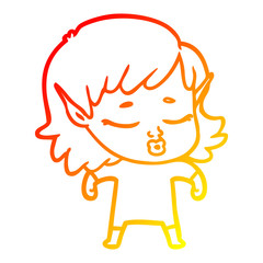 warm gradient line drawing pretty cartoon elf girl