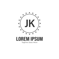 Initial JK logo template with modern frame. Minimalist JK letter logo vector illustration