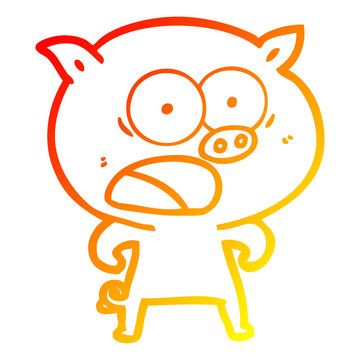 recommend clip art: warm gradient line drawing cartoon pig shouting