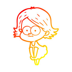warm gradient line drawing happy cartoon girl